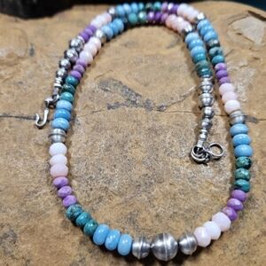 Genuine,opal,larimar,turquoise, phosphosiderite,925 sterling! 18 in.